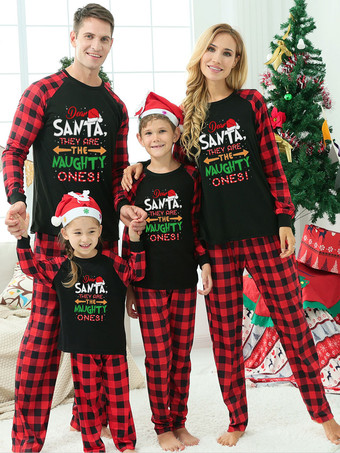 Pijamas navideños familiares a juego  pantalones de patrón navideño de poliéster para adultos y niños  parte superior
