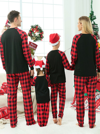 ブラック マッチングファミリー クリスマスパジャマ 大人用 子供用 ポリエステル クリスマス柄 パンツ トップス