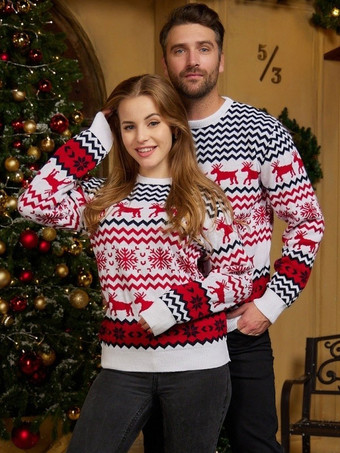 ホワイト カップルクリスマス ニット ホリデー プルオーバー セーター