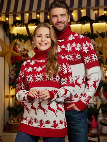 Pullover für Paare mit hohem Kragen 2024 Weihnachtsstrickpullover