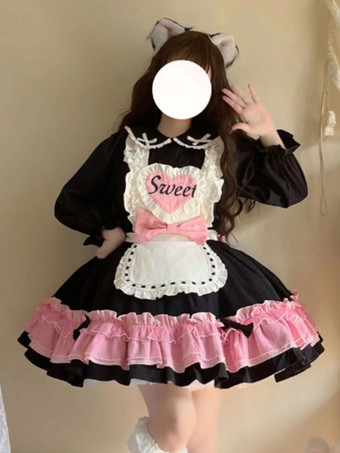ブラック 甘いロリータ JSK ドレス ツートーン フリル ブラック ロリータ ジャンパー スカート