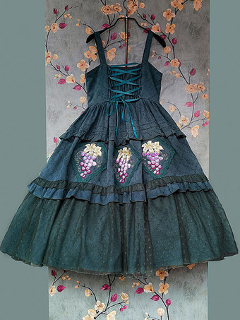 クラシカルロリータドレス コットン レース ノースリーブ ロリータドレス 花柄 グレープ