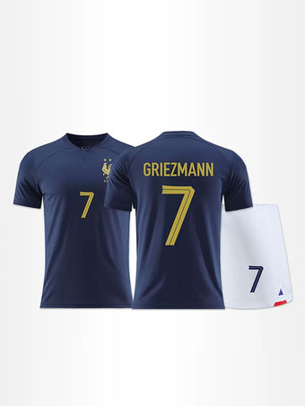 Les Bleues フットボール シャツ 番号 7 GRIEZMANN フランス チーム メンズ スポーツウェア 4 ピース 半袖 ブルー