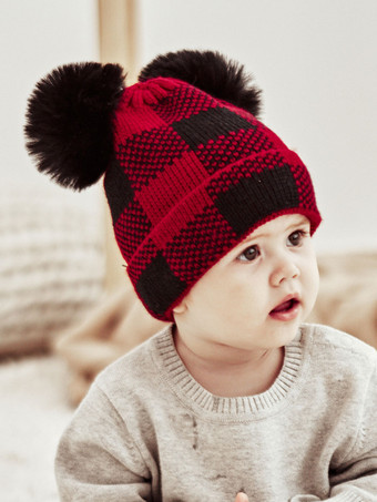 女性用キャップ モダン ポンポン チェック柄 アクリル 冬 暖かい Acc