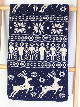 ダークネイビー女性用スカーフ クリスマス柄 冬用 暖かいアクセサリー