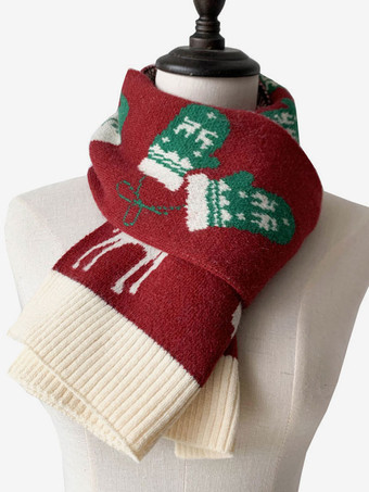 レッド 女性のためのスカーフ魅力的なクリスマスパターン冬の暖かいアクセサリー