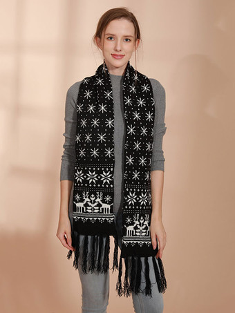 女性用スカーフ クリスマス柄 フリンジ 冬用 暖かいアクセサリー