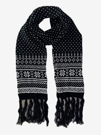 ブラック 女性用スカーフ クリスマス柄 フリンジ 冬用 暖かいアクセサリー