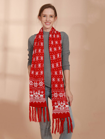 女性用スカーフ クリスマス柄 フリンジ 冬用 暖かいアクセサリー