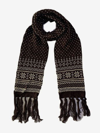 ブラウン 女性用スカーフ クリスマス柄 フリンジ 冬用 暖かいアクセサリー