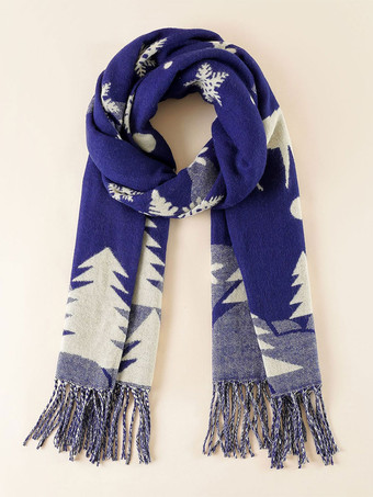 スカーフ レディース ファッション クリスマス柄 フリンジ 冬 暖かい アクセサリー