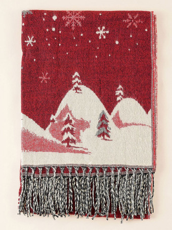スカーフ レディース ファッション クリスマス柄 フリンジ 冬 暖かい アクセサリー