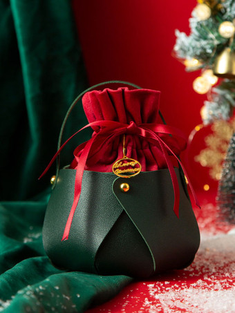 レディース バッグ バーガンディ コーデュロイ ラウンド リング ハンドル ツートーン メタル ディテール レースアップ クリスマス バッグ