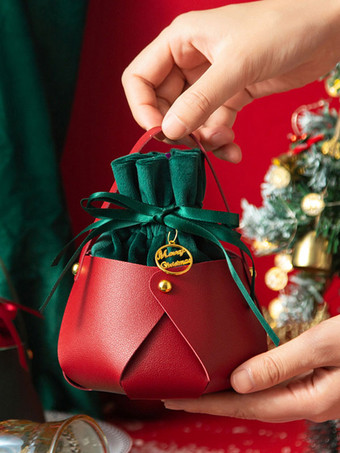 レディース バッグ バーガンディ コーデュロイ ラウンド リング ハンドル ツートーン メタル ディテール レースアップ クリスマス バッグ