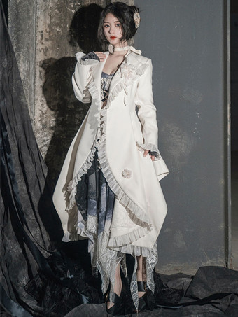 ゴスロリ コート ブラック フリル ポリエステル オーバーコート コート 秋ロリータ Outwears