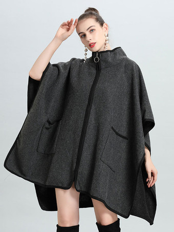 ダークグレー レディース ポンチョ コート オーバーサイズ ケープ 春 アウター