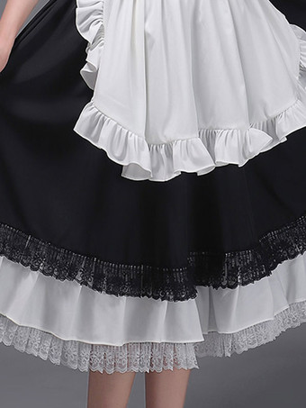 黒のレトロな衣装女性のフリル マリー ・ アントワ ネット衣装ポリエステル チュニック帽子ドレス ヴィンテージ パーティー ウエディング ドレス