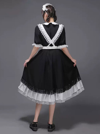 黒のレトロな衣装女性のフリル マリー ・ アントワ ネット衣装ポリエステル チュニック帽子ドレス ヴィンテージ パーティー ウエディング ドレス