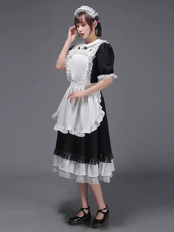 黒のレトロな衣装女性のフリル マリー ・ アントワ ネット衣装ポリエステル チュニック帽子ドレス ヴィンテージ パーティー ウエディング ドレス