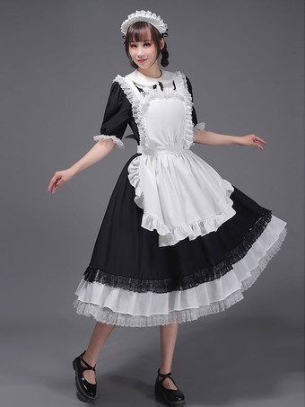 黒のレトロな衣装女性のフリル マリー ・ アントワ ネット衣装ポリエステル チュニック帽子ドレス ヴィンテージ パーティー ウエディング ドレス