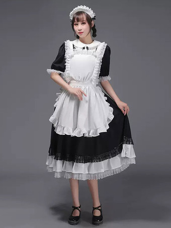 黒のレトロな衣装女性のフリル マリー ・ アントワ ネット衣装ポリエステル チュニック帽子ドレス ヴィンテージ パーティー ウエディング ドレス