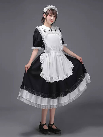 黒のレトロな衣装女性のフリル マリー ・ アントワ ネット衣装ポリエステル チュニック帽子ドレス ヴィンテージ パーティー ウエディング ドレス