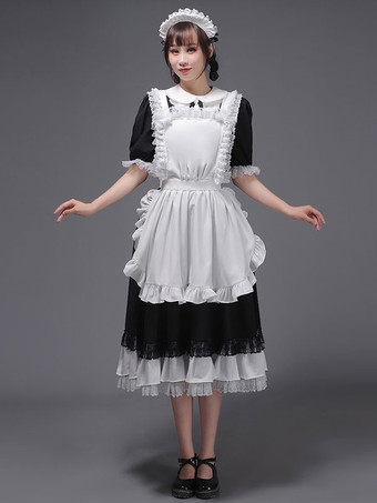 黒のレトロな衣装女性のフリル マリー ・ アントワ ネット衣装ポリエステル チュニック帽子ドレス ヴィンテージ パーティー ウエディング ドレス