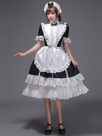 ブラック ライトスカイブルーレトロコスチューム女性用フリルポリエステルチュニックドレス帽子ヴィンテージマリー・アントワネットコスチューム18世紀のコスチューム