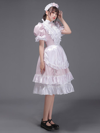 ライトスカイブルーレトロコスチューム女性用フリルポリエステルチュニックドレス帽子ヴィンテージマリー・アントワネットコスチューム18世紀のコスチューム