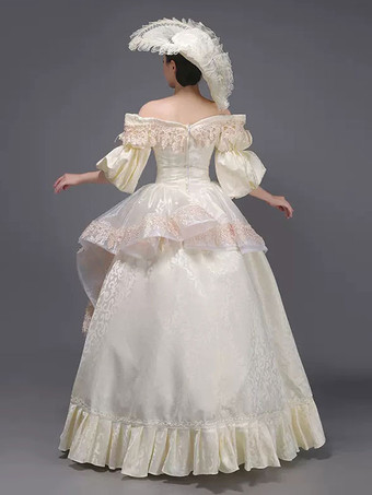 シャンパン レトロコスチューム フリル マリー・アントワネット コスチューム ポリエステル ドレス 女性用 ヴィンテージ チュニック 古着