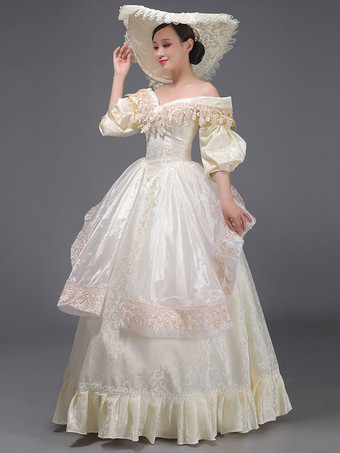 シャンパン レトロコスチューム フリル マリー・アントワネット コスチューム ポリエステル ドレス 女性用 ヴィンテージ チュニック 古着