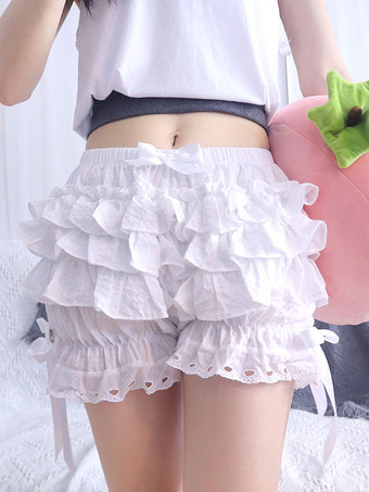 Bianco Sweet Lolita Bloomers Ruffles Pantaloncini Lolita neri larghi