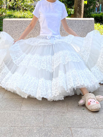 甘いロリータ ペチコート ポリエステル レース ホワイト ロリータ スカート
