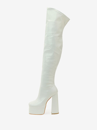 White Black Over The Knee Boots Women Platform Chunky Heel Thigh High Boots