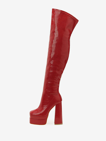Red Black Over The Knee Boots Women Platform Chunky Heel Thigh High Boots