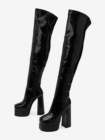 Black Over The Knee Boots Women Platform Chunky Heel Thigh High Boots