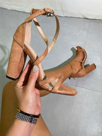 Sandales à Talons Pour Femmes Bout Rond épais Tige En Suède