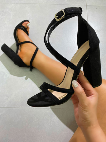 Sandales à Talons Pour Femmes Bout Rond épais Tige En Suède