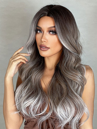 女性のための長いかつらオンブルカーリーフェミニン乱れた長い合成かつら