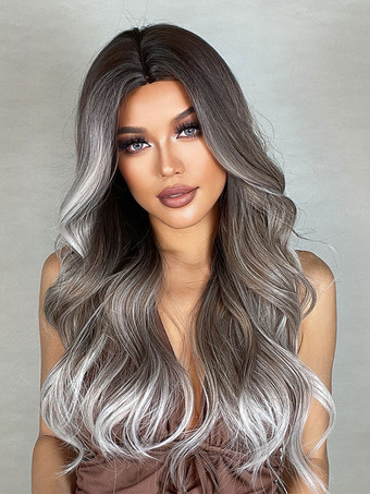 女性のための長いかつらオンブルカーリーフェミニン乱れた長い合成かつら