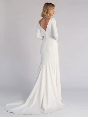 シンプルなウェディングドレス 2025 マーメイド スクエアネック ロングスリーブ ブライダルドレス 無料カスタマイズ