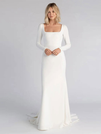 シンプルなウェディングドレス 2025 マーメイド スクエアネック ロングスリーブ ブライダルドレス 無料カスタマイズ