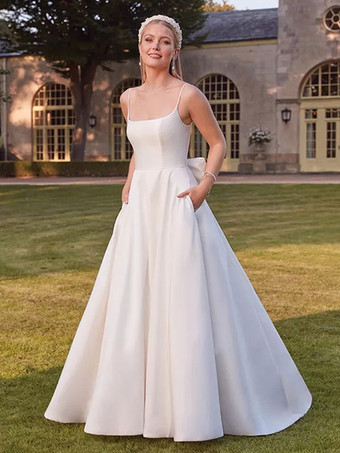 Simple Wedding Dress 2024 A-Line Square Neck Sleeveless Bows Bridal Gowns Free Customization