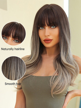 女性ロング ウィッグ オンブル カーリー エレガント ハイライト ヘア ロング 合成ウィッグ