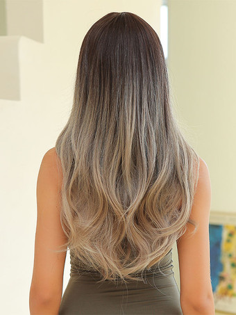 女性ロング ウィッグ オンブル カーリー エレガント ハイライト ヘア ロング 合成ウィッグ