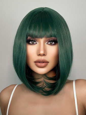 Medium Wigs Synthetic Wigs Women's Wigs Dark Green Straight Medium Medium Wig For Woman