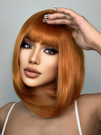 人工毛ウィッグ コーヒーブラウン ストレート レディース ミディアムウィッグ