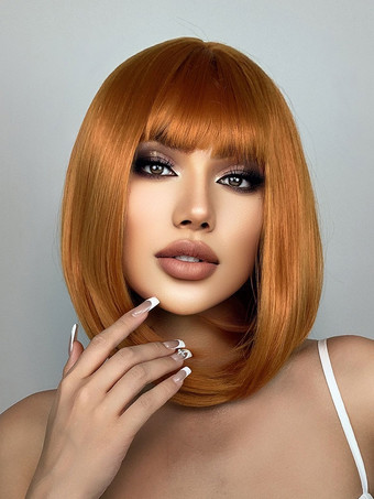 人工毛ウィッグ コーヒーブラウン ストレート レディース ミディアムウィッグ