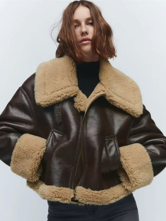 Doppelseitige kurze Jacke Pu-Leder Winter 2024 Oberbekleidung für Damen