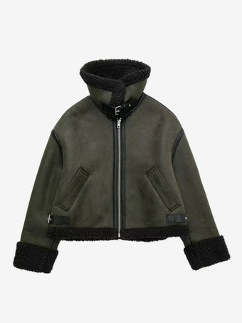 両面ジャケットダークグリーンモトジャケット女性の冬のアウターウェア